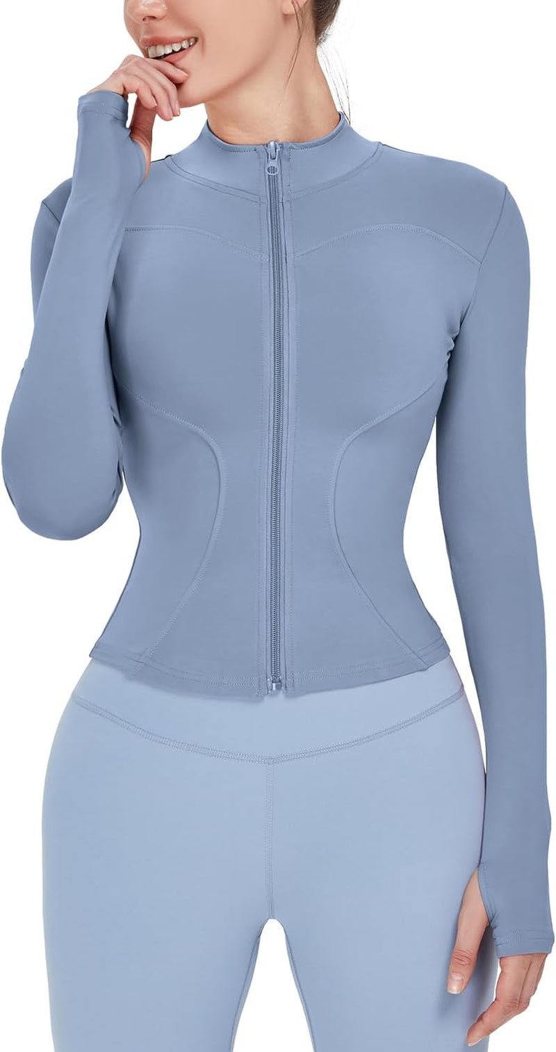 Women'S Lightweight Stretchy Workout Full Zip Running Track Jacket with Thumb Holes